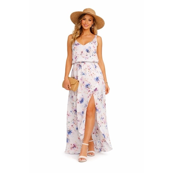 Show Me Your MuMu Dresses & Skirts - SHOW ME YOUR MUMU White Floral Satin Maxi Dress